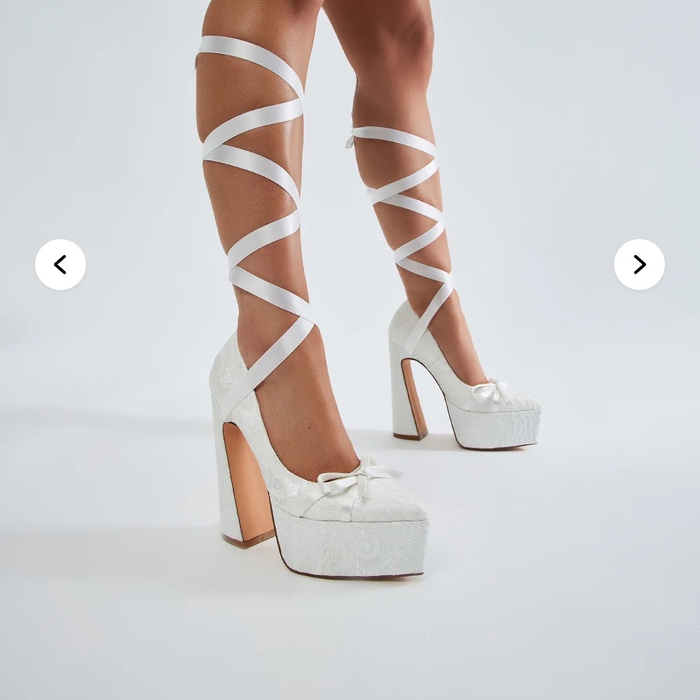 “You matter most” Elegant White Platform Lace Heels